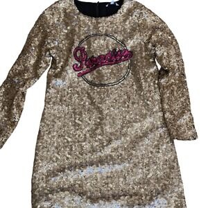 Little Marc Jacobs Girls Gold Sequin Paradise Logo‎ Dress Size 10 Long Sleeve